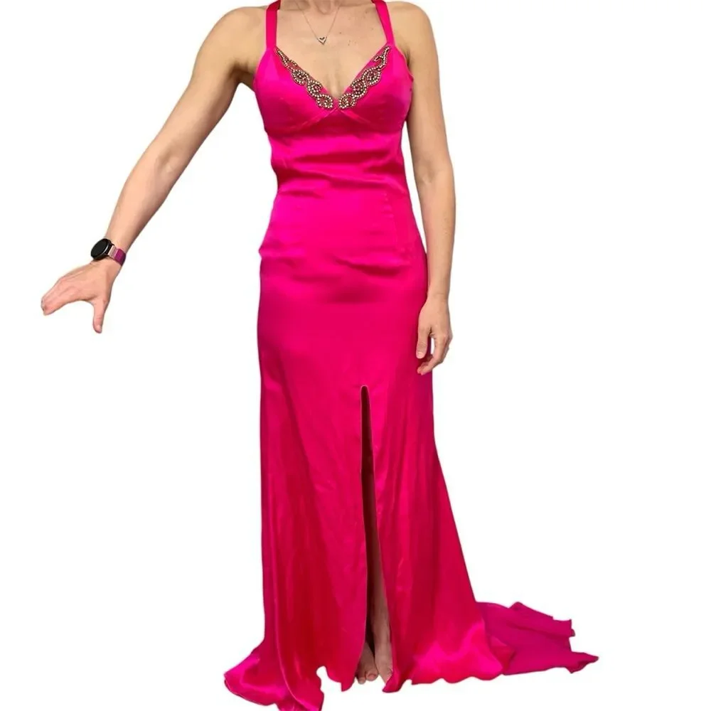 hot pink dress with train Amarra 54204 Size 0 Hot Pink Quinceanera Dress Train Long Sleeve Bow F